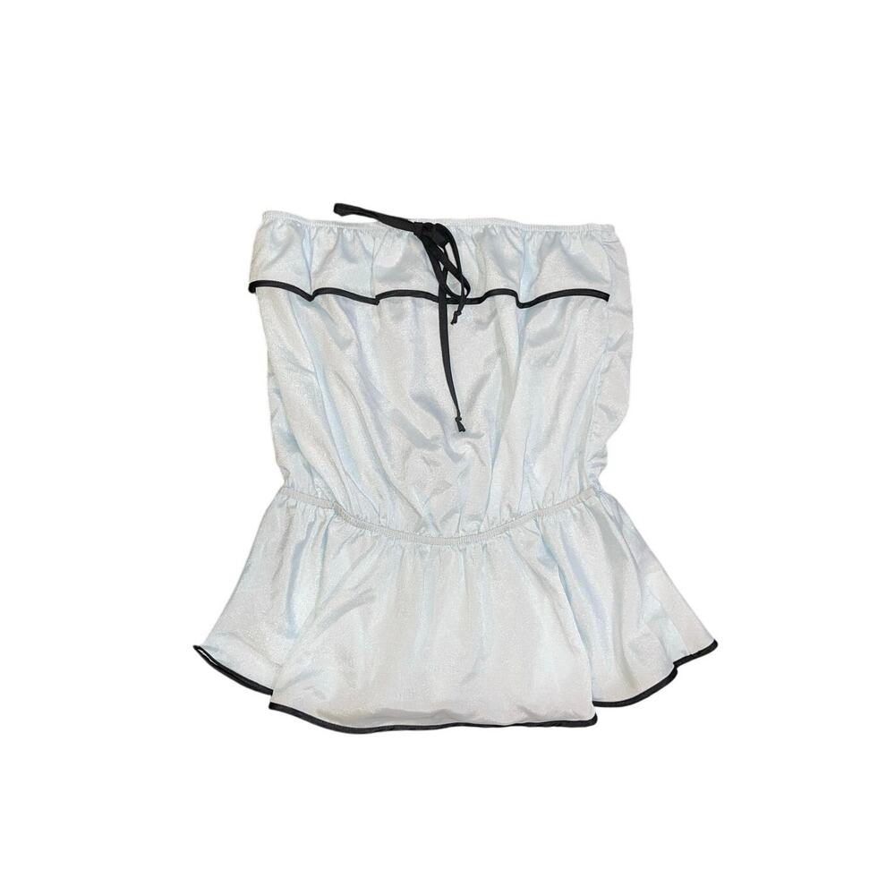 Sage Strapless Ruched Ruffle Hem Peplum Tube Top Blouse Size Large Junior Y2K